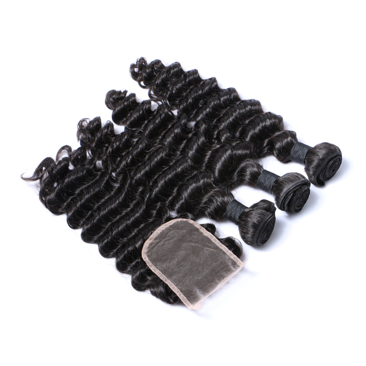 Indian Deep Curly Hair Bundles With Closure Virgin Hair Extensions  LM039